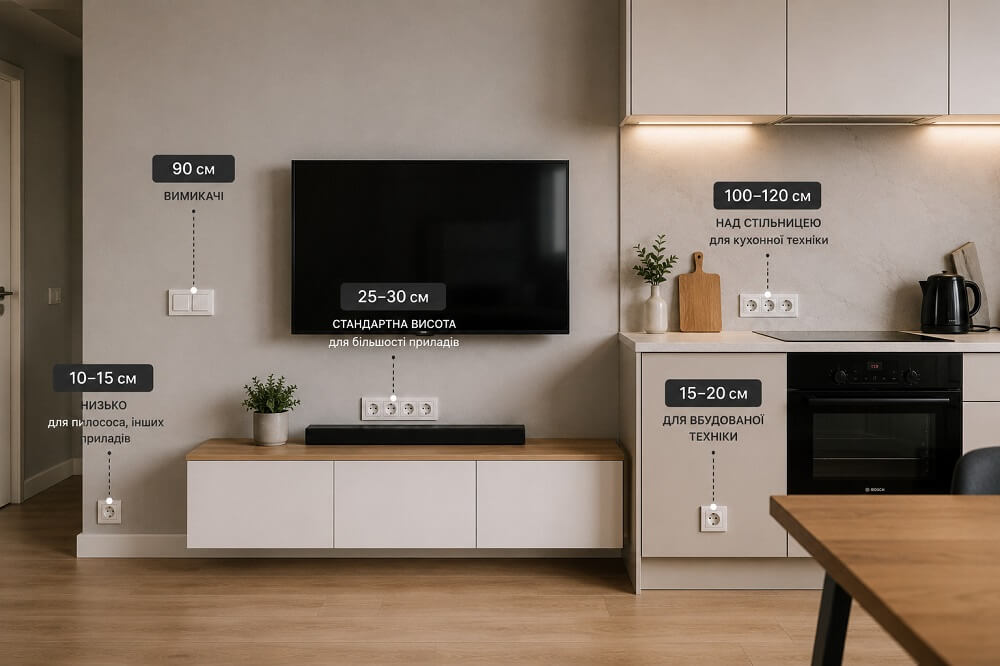 На якій висоті встановлювати розетки